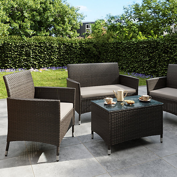 Derry Matt Light black Rattan effect 4 Seater Coffee set