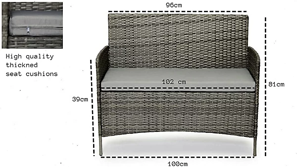 EVRE Grey Rattan Garden Furniture Set Patio Conservatory Balcony Outdoor 4 Seater - Image 4